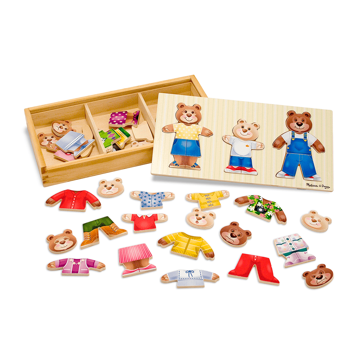 Melissa & Doug Bear Family Dress-Up Puzzle Preschool, Mix-and-Match Outfits, Durable Wooden Construction, Sturdy Storage Box, 45 Pieces, 12.5 H x 6.2 W x 2 L 