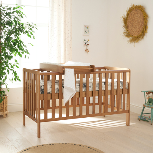 Tutti Bambini Honey Oak Cot Bed with Cot Top Changer and Mattress Malmo