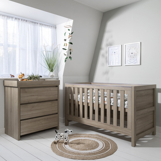 Tutti Bambini Oak Cot Bed with Chest Changer Modena