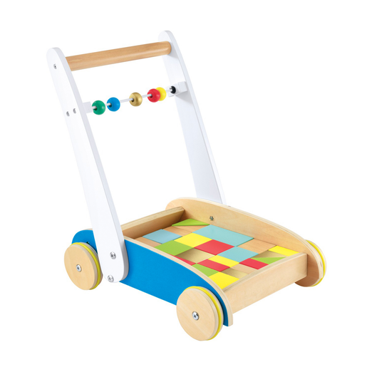 Baby Wooden Activity Early Learning Toddler Push Along Colourful Blocks Walker 