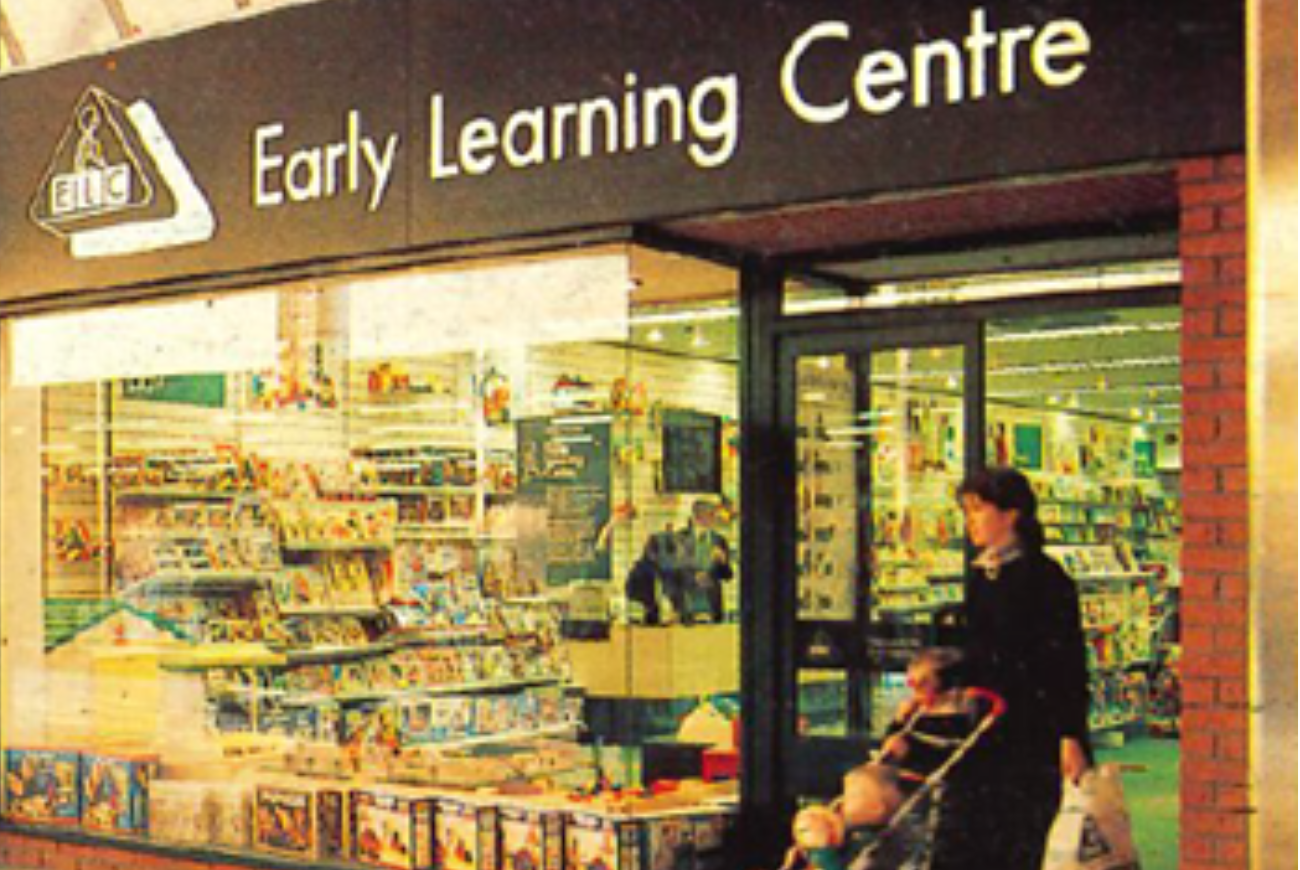 Early Learning Centre storefront from 1988 featuring iconic green frontage