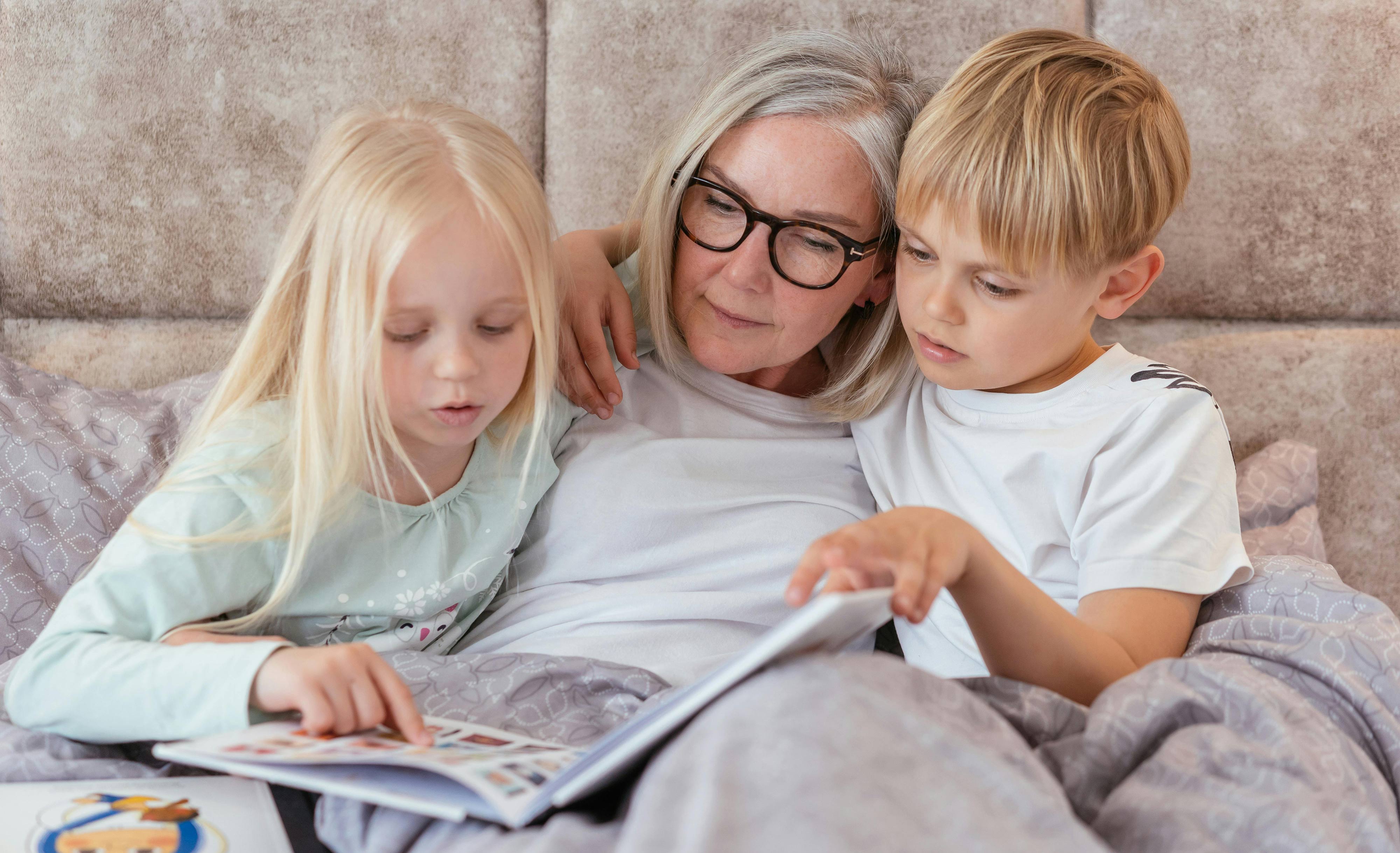 mum and children reading